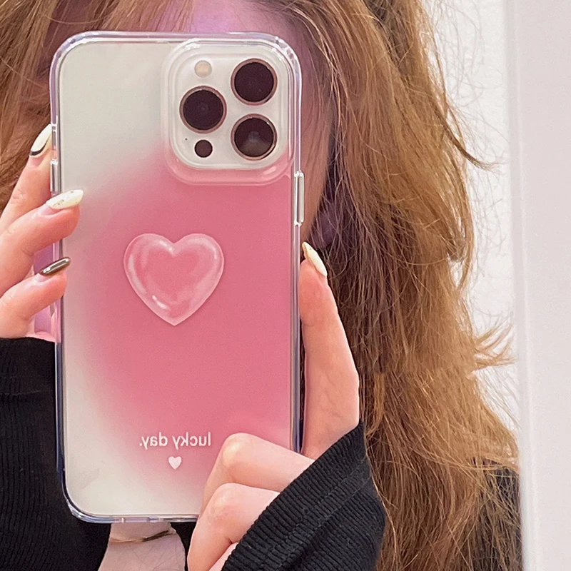 

Luxury Watercolor Pink Heart Clear Case For iPhone 13 12 11 14 Pro Max XS X XR Mini Fundas Shockproof Back Cover for iPhone13