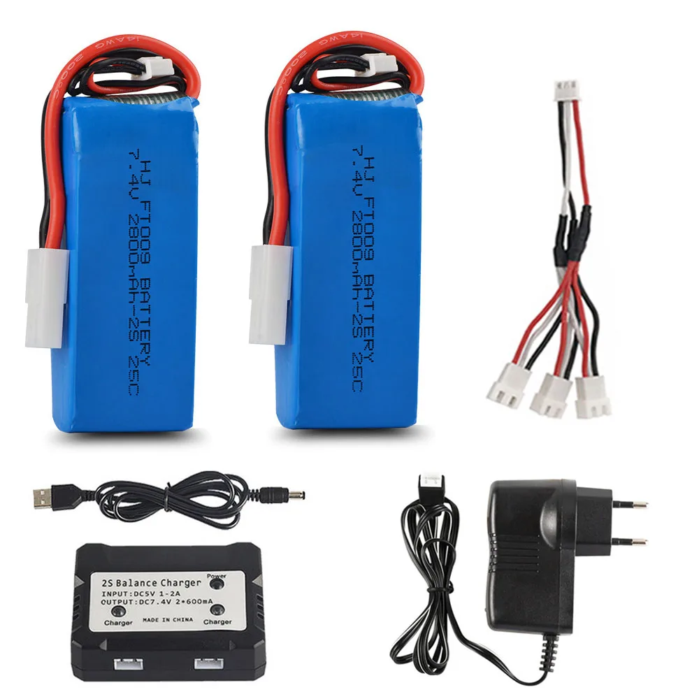 Литий-Полимерный Аккумулятор 7,4 в 2800 мАч с балансирующим зарядным устройством для игрушек Feilun FT009 с дистанционным управлением, лодки Huangqi 959 948, детали для игрушек, Аккумулятор 7,4 в