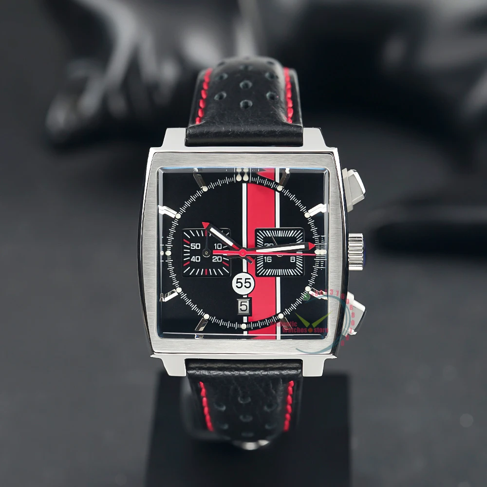2023 Top Brand New Men's Quartz 55 America special Limited Edition Black Dial Leather Strap Men's Watch Luxury Wristwatch Relogi