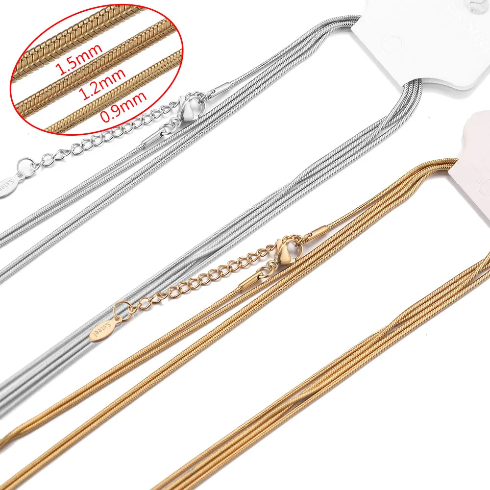 

5pcs/lot 0.9 1.2 1.5mm Gold Silver Round Snake Chain Necklace for Women Necklaces Fashion DIY Jewelry Necklaces Wholesale Bulk