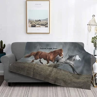 white brown horse run knitted blanket fleece galloping animal lovers soft throw blanket for bedroom sofa bed rug