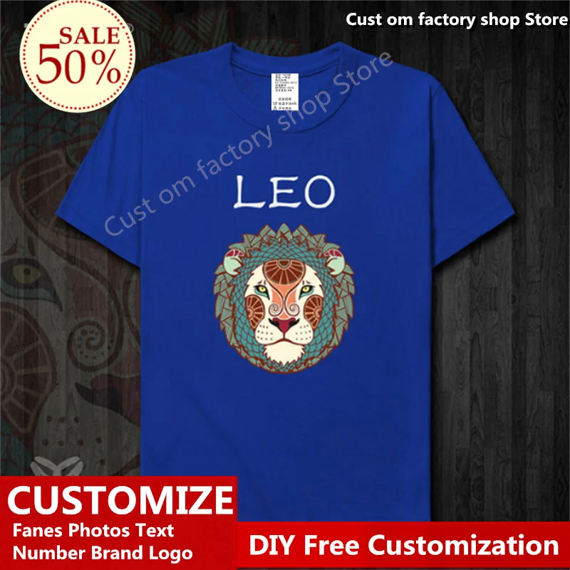 

Twelve constellations Leo Print Short sleeve cotton T shirt Men Women High Street Fashion Hip Hop Loose Casual T-shirt