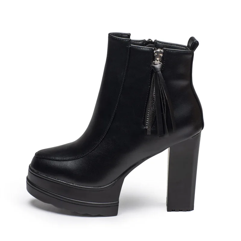 

Women's boots 2022 tassel short boots women's winter high heels thick heel waterproof platform Martin boots round