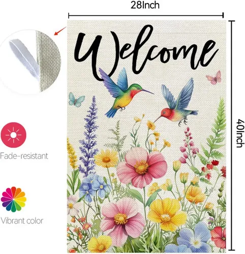 Фото Флаг Spring House с цветочным узором и изображением колибри, двусторонний, 28x40 дюймов, ZZY №5