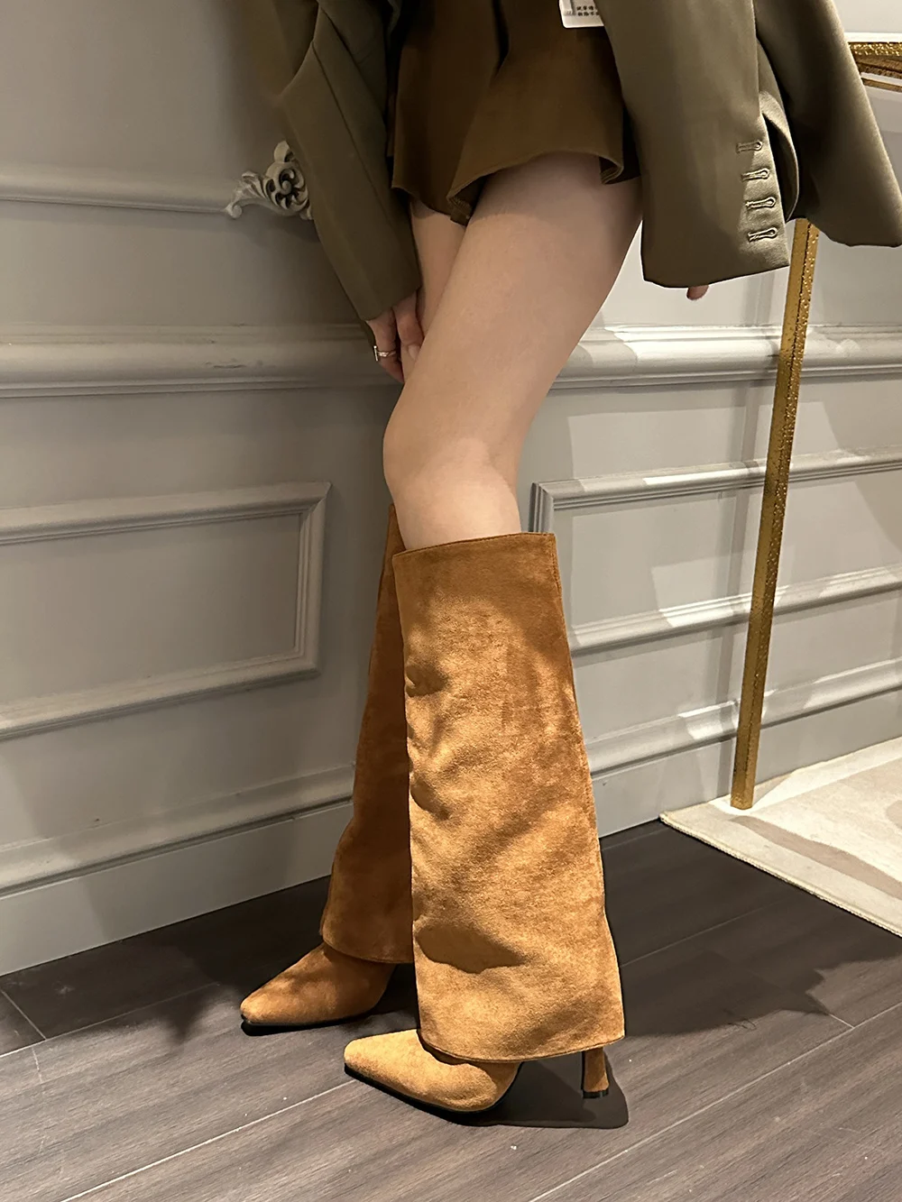 Женские сапоги до колена с острым носком ботинки челси туфли-лодочки на шпильке