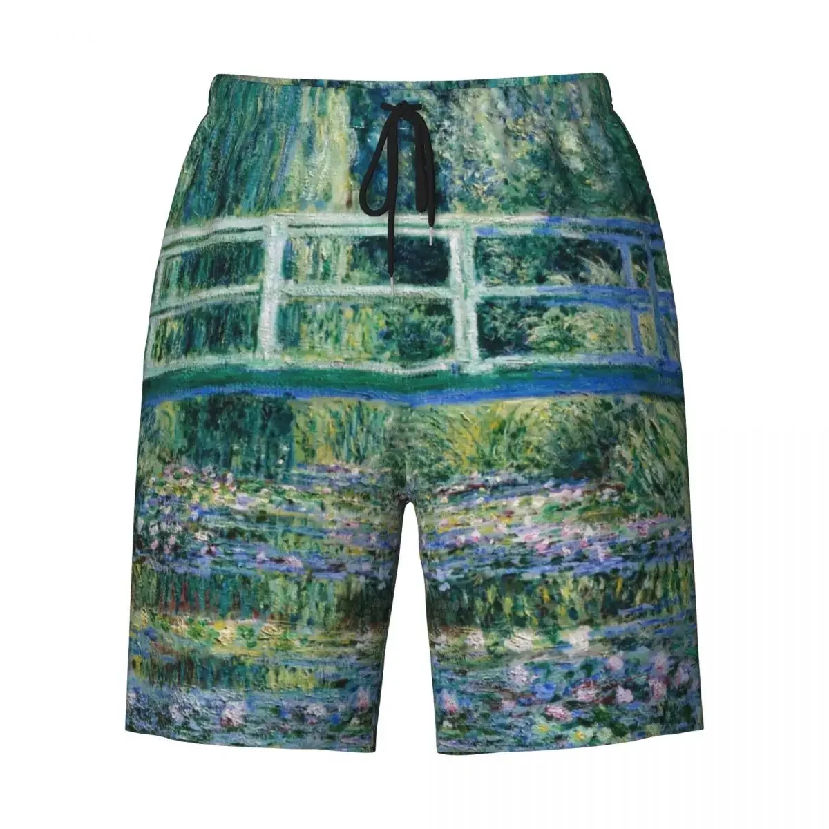 Зеленые бордшорты с принтом в виде водяных лилий и пруда быстросохнущие Клода