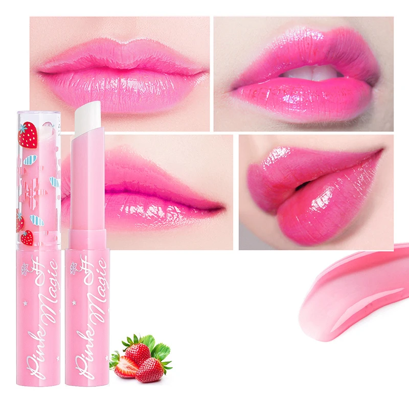 

Natural Strawberry Essence Moisturizing Lipstick Temperature Changed Color Lip Balm Long Lasting Nourishing Lip Stick Cosmetics