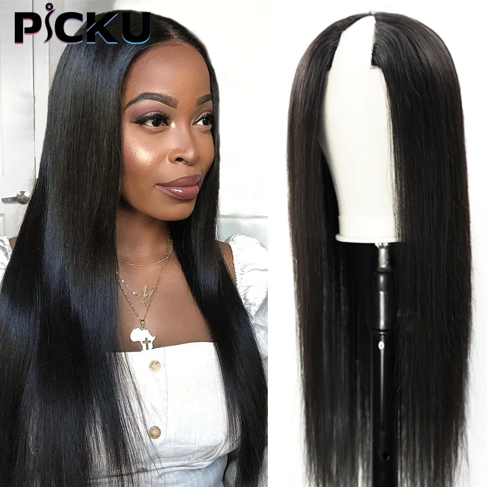 Bone Straight V Part Wig Human Hair No Leave Out Side Part Human Hair Wigs for Black Women No Glue Natural Remy Hair Wig 250%