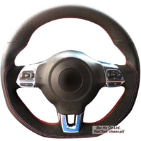 black genuine leather suede car steering wheel cover for volkswagen golf 6 gti mk6 polo scirocco r