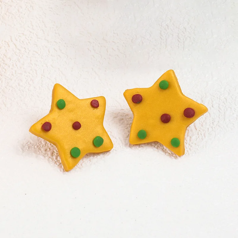 

European and American Fashion Soft Pottery Christmas Color Star Stud Earrings Simple Temperament High-end Jewelry for Women