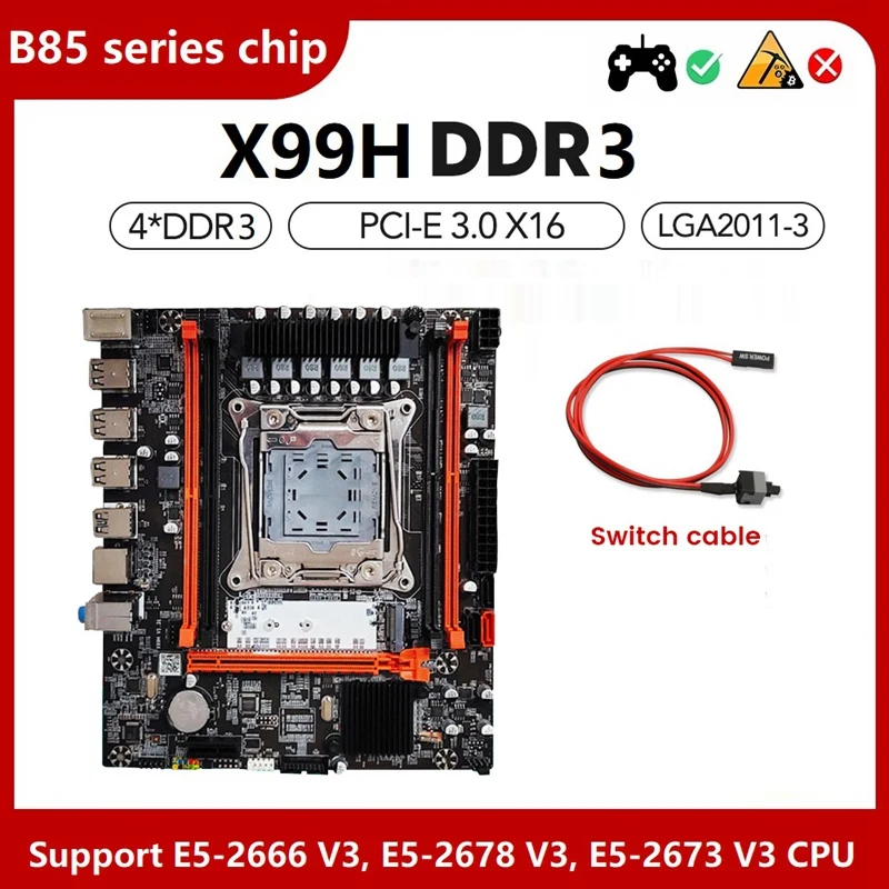 

Материнская плата X99H для настольного компьютера + комплект кабеля переключения B85, стробоскопический интерфейс DDR3X4 ECC, слот памяти сервера M.2 NVME PCI-E 3,0 X16 SATA3.0