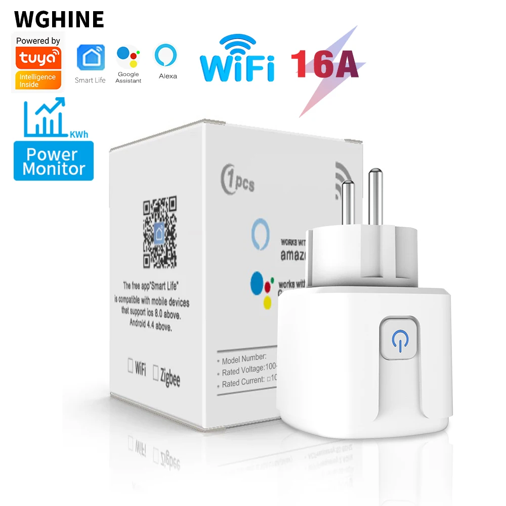 

WiFi Smart Socket Plug EU Outlet 16A Adapter Power Monitor Timing Function Tuya Smart Life APP Wireless Remote Alexa Google Home