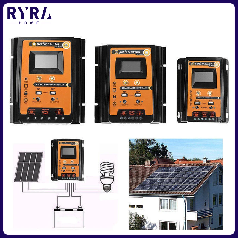 

30A 50A 70A MPPT PWM Solar Charge Controller 12V 24V Dual USB Solar Regulator With Big LCD IP32 PV Battery Controller Load Timer
