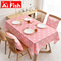modern table cloth fabric cotton and linen pink green polka dot patterns waterproof kitchen table cover decoration 30