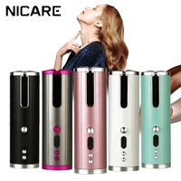 nicare cordless automatic rotating hair curler usb rechargeable curling iron temperature adjustable styling ceramic hair waver