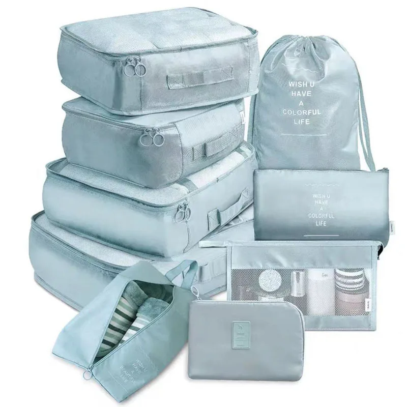 

9-piece Suitcase Organize Storage Bag Portable Cosmetic Bag Clothes Underwear Shoes Packing Set High Quality Travel Makeup Bag