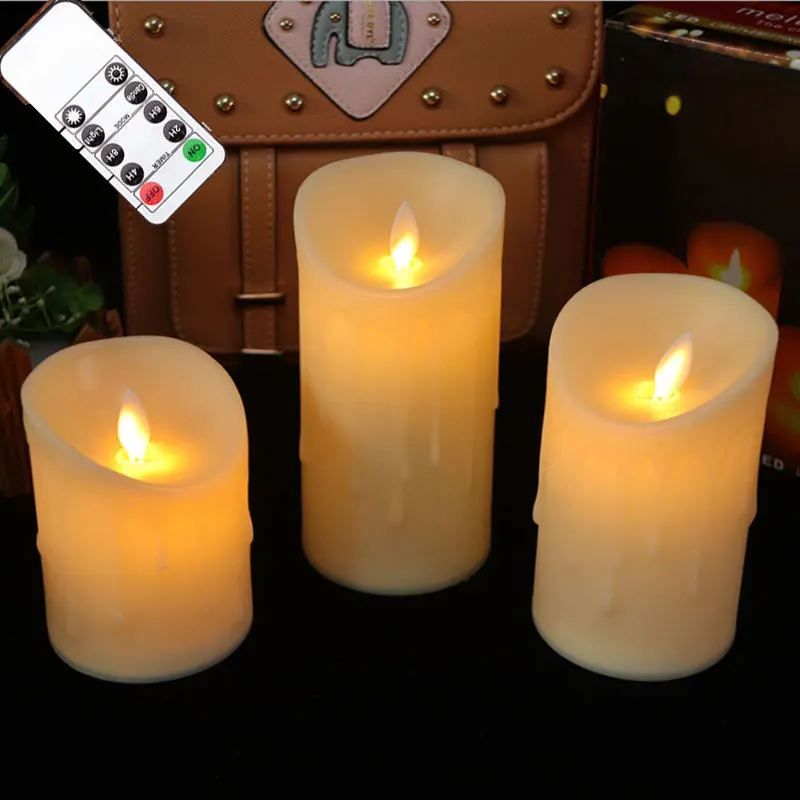 

LED Flameless Candles Pack of 3 Remote Control Moving Wick Flickering Battery Operated Pillar Candles With Realistic Flame