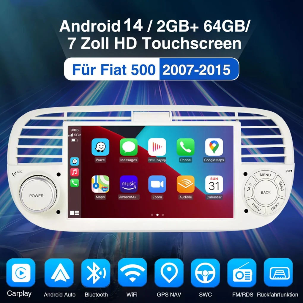 Suitable for 2010~2015 Fiat 500 Car Centre Carplay GPS Navigation Radio Built-in DAB AHD Rear View Camera