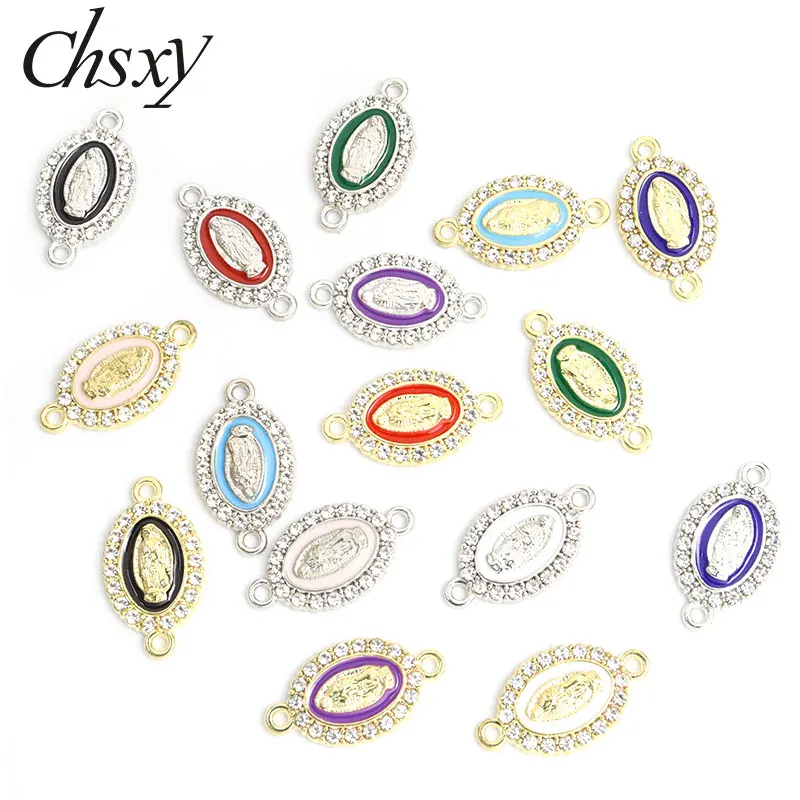 

10pcs Religion Oval Virgin Mary Crystal Connectors Enamel Drip Oil Alloy Charms DIY Jewelry Making Handmade Bracelet Accessory