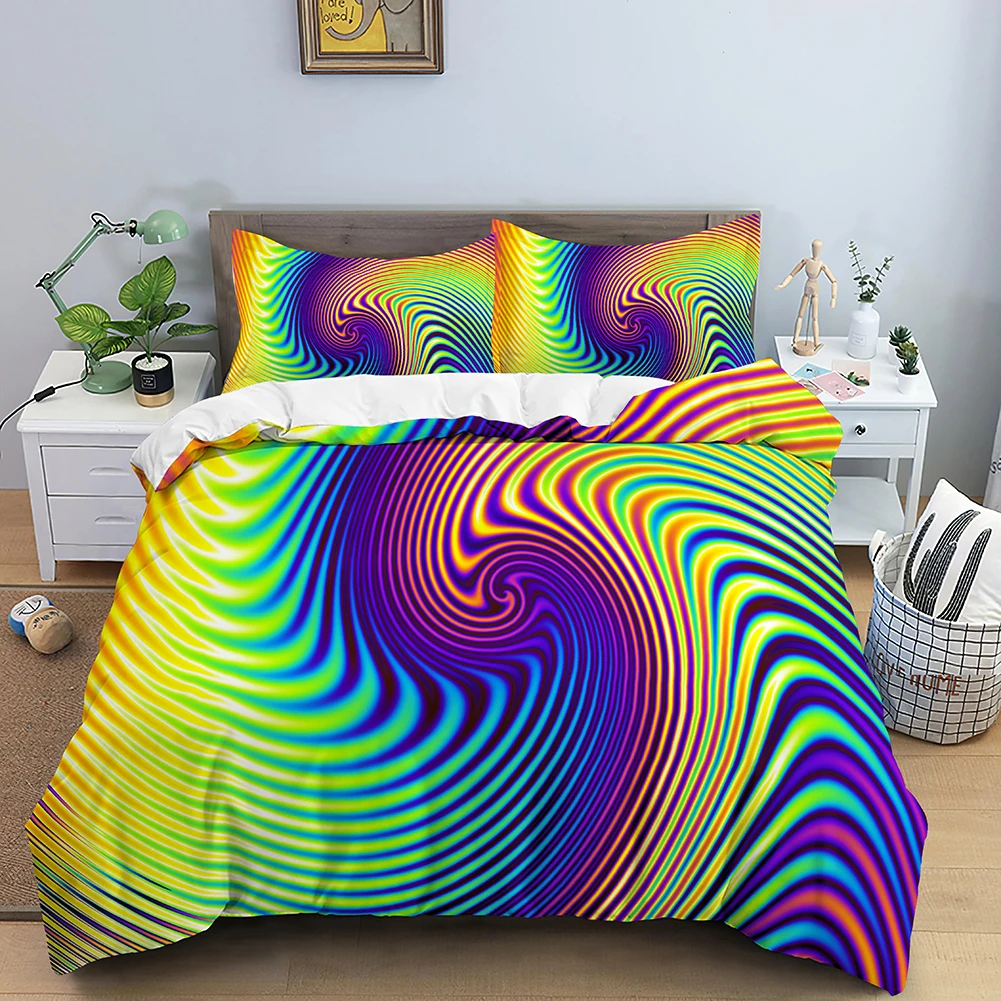 

Abstract Psychedelic Bedding Set Mystic Duvet Cover Pillowcase Quilt Cover EU Double King Size Soft 2/3pcs Polyester Quilt Cover