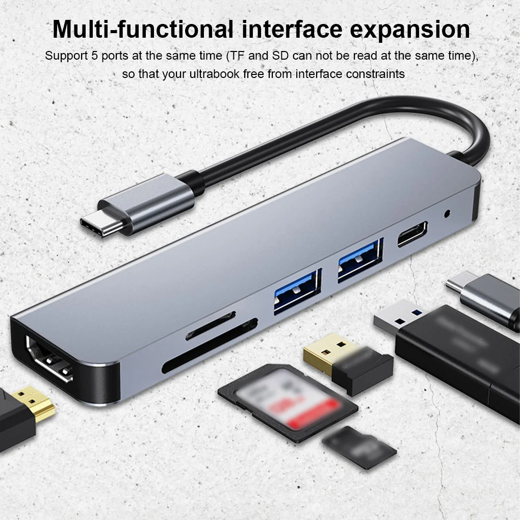 

USB-концентратор 6-в-1, 4K HDMI, USB-разветвитель, док-станция для SD-и TF-карт