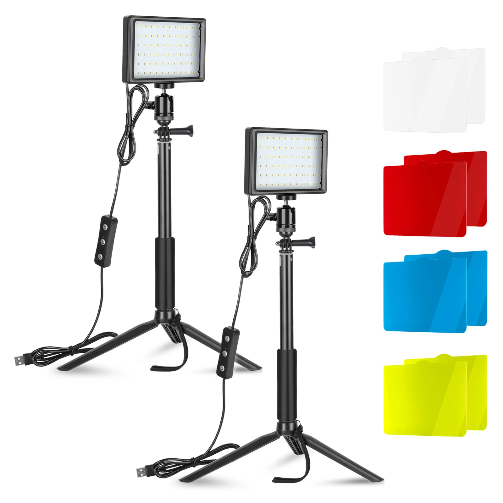

NEEWER Desktop LED Video Lighting Kit, 2 Packs USB Dimmable 5600K LED Video Light with Telescopic Poles, Mini Tripod Stands