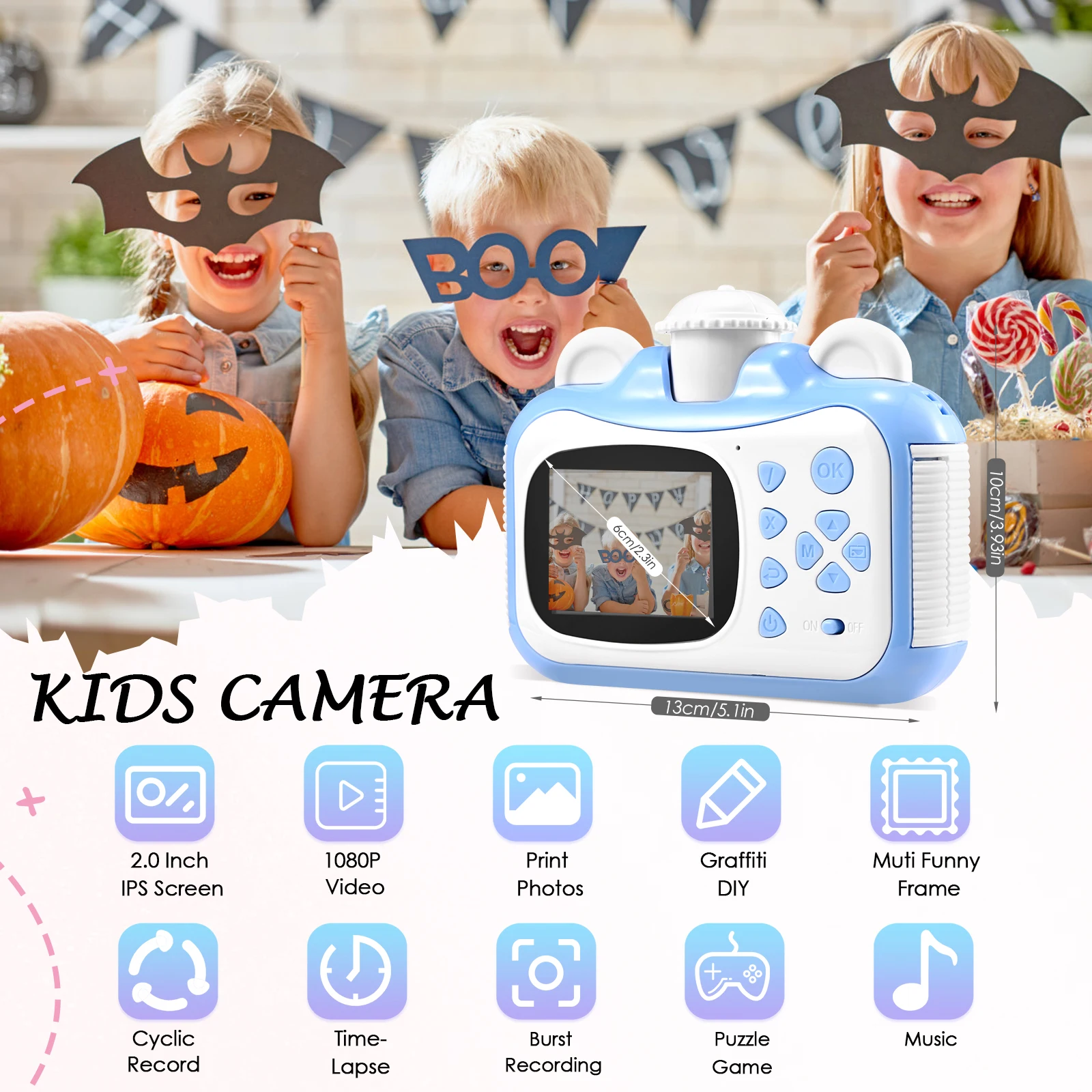 Kids Camera Instant Print 2.4'' Camera Thermal Printer Graffiti DIY 32GB Card 1080P HD Children Digital Camera Toy Birthday Gift enlarge