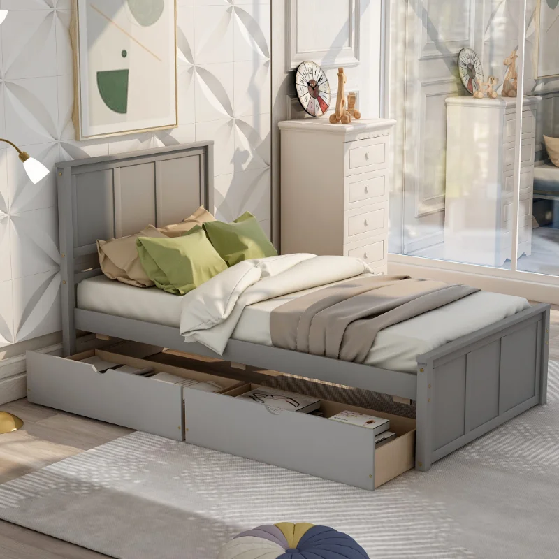 

[Flash Deal] Platform Storage Bed 2 Drawers with Wheels Double Size Frame Sturdy and Durable Need To Be Assembled [US Stock]