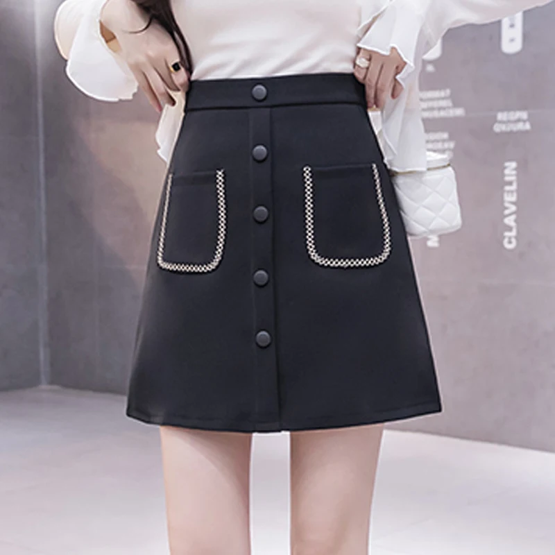 Женская юбка с завышенной талией винтажная в стиле Харадзюку однобортная