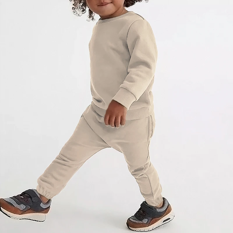 

2022 New Arrivals Little Girls Clothing Tracksuit 2 Pieces Set Warm Fleece Plain Top Sweatshirt Pants Loungewear Suit For Kids