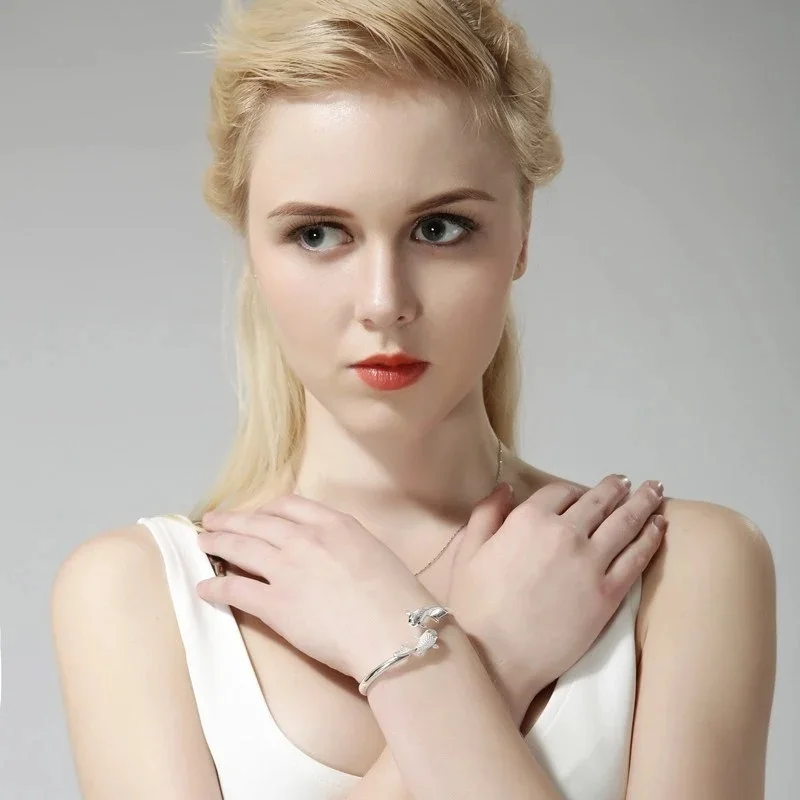 Женский Регулируемый браслет в виде золотой рыбки из серебра 999 пробы