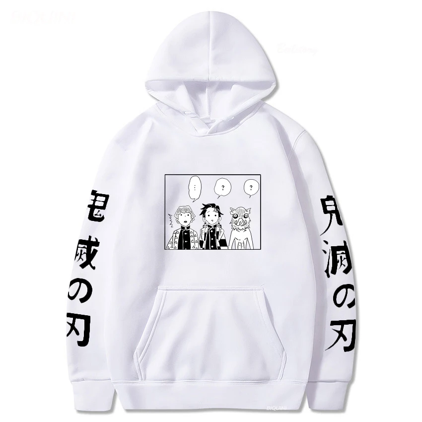 

Demon Slayer Hoodies Tanjirou Zenitsu Inosuke Funny Manga Printed Loose Sweatshirt Kimetsu No Yaiba Anime Hip Hop Streetwear Men