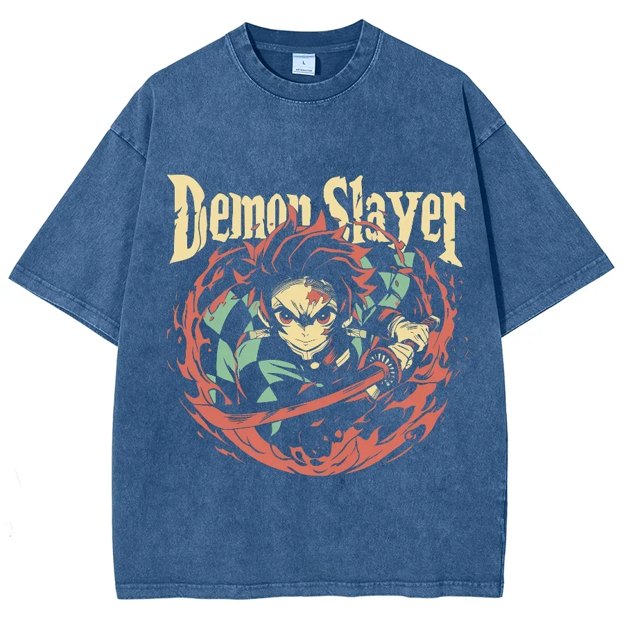 Футболка оверсайз с аниме рассекающий демонов уличная одежда в стиле хип-хоп