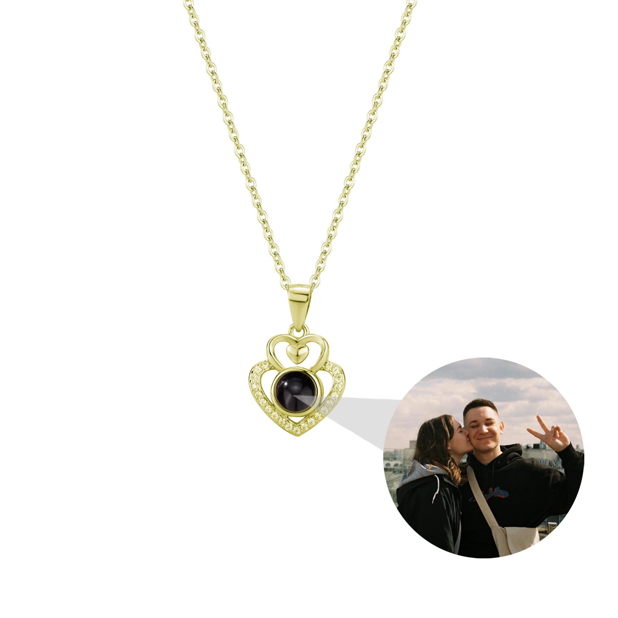 Customized Projection Necklace Personalized Photo Necklace Heart Shaped Pendant Necklace Projection Gift 925 Sterling Silver  Mo