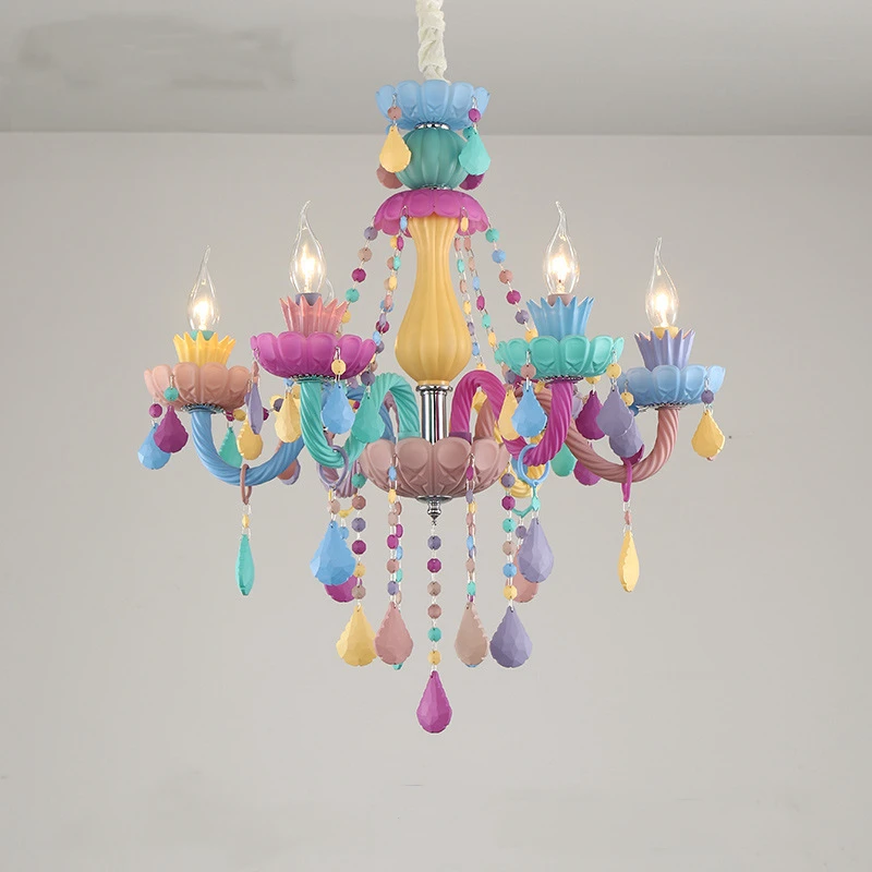 

Fantasy Girl Crystal Chandelier Macaron Droplight Children Room Colourful Lighting Creative Princess Luminaire Light Fixtures