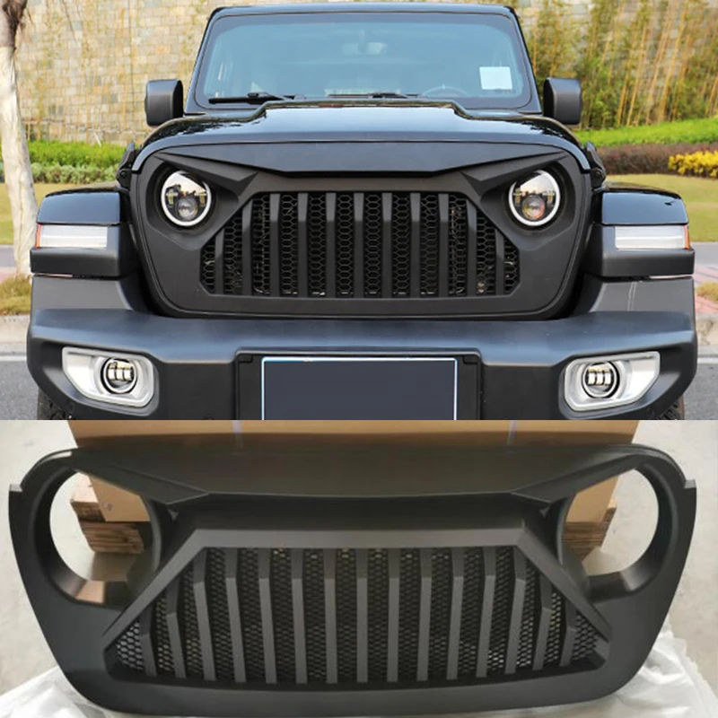 For Jeep Wrangler JL Car Front Bumper Racing Grill Grid Matt Black Exterior Parts 2018 2019 2020 2021