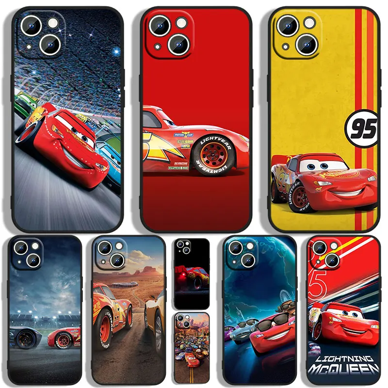 Cars Lightning McQueen Phone Case For Apple iPhone 11 12 13 14 Max Mini 5 6 7 8 S SE X XR XS Pro Plus Black Funda Cover Soft