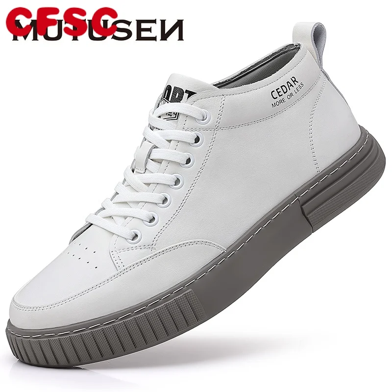 

Кеды мужские кожаные, высокие повседневные Нескользящие кроссовки, студенческие ботильоны, белые, Модель осень 2022