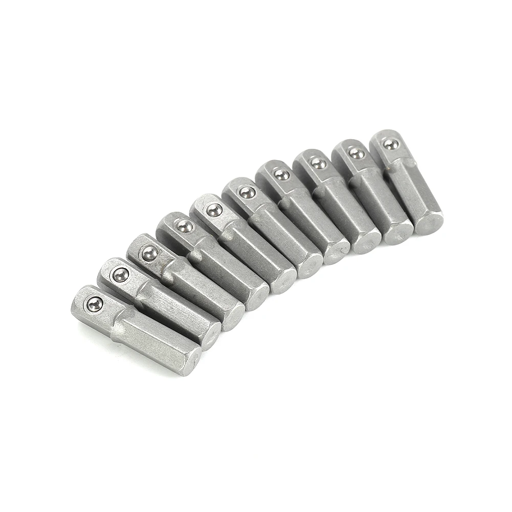 

10pcs Impact Socket Adapter Converter 1/4\" Hex Shank To 1/4\" Square Drive 25mm Hex Bits Magnetic Holder Screw Tool