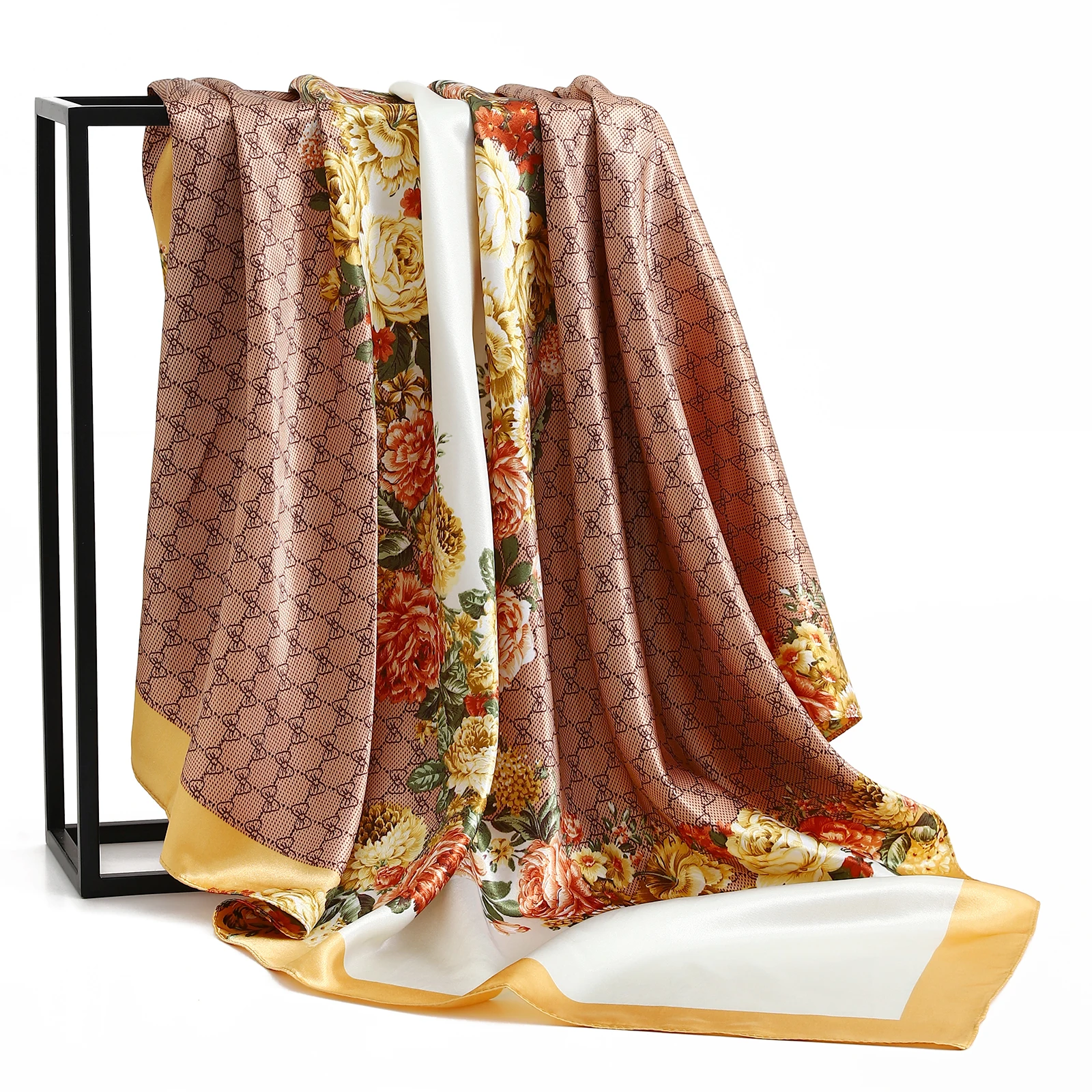 Женский большой шарф-хиджаб женский квадратный платок 90x90 см атласный с принтом