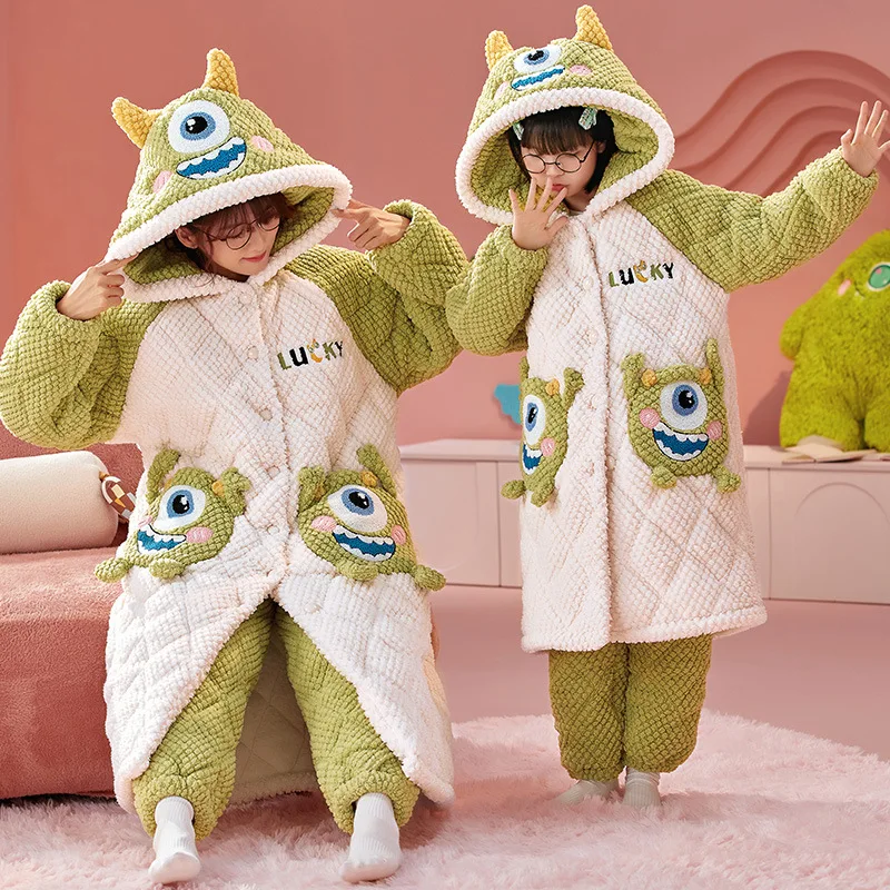 Kawaii зимняя ночная рубашка для девочек пижамы длинная стильная одежда отдыха