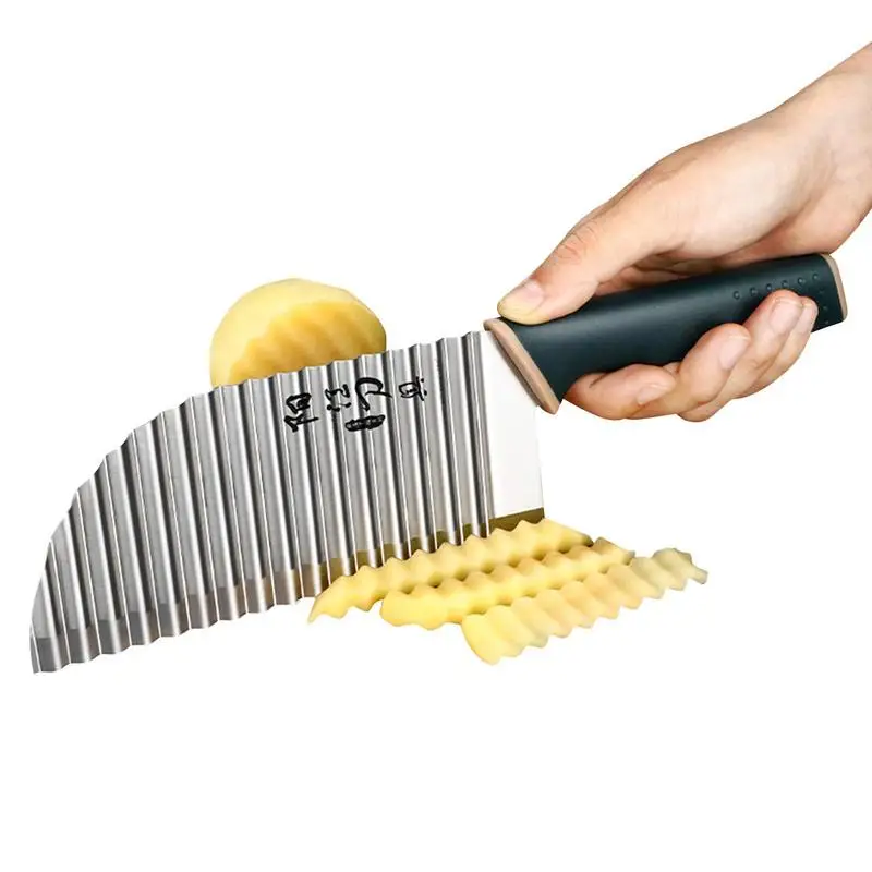 

Stainless Steel Potato Chip Wavy Cutter Dough Vegetable Fruit Crinkle Wavy Knife Chopper Cutter French Fry Maker Kitchen Gadgets