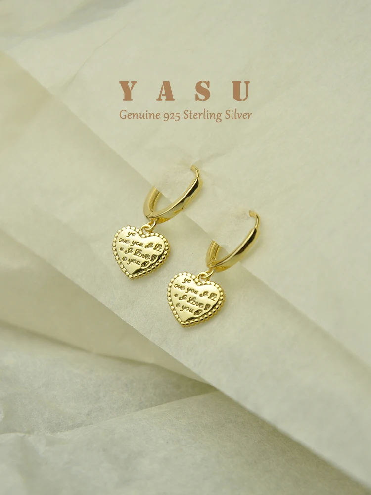

Yasu 925 Sterling Silver Elegant 14k Gold Plating Heart Hoops For Luxury Women Hanging Earrings Engagement Jewelry Accessories