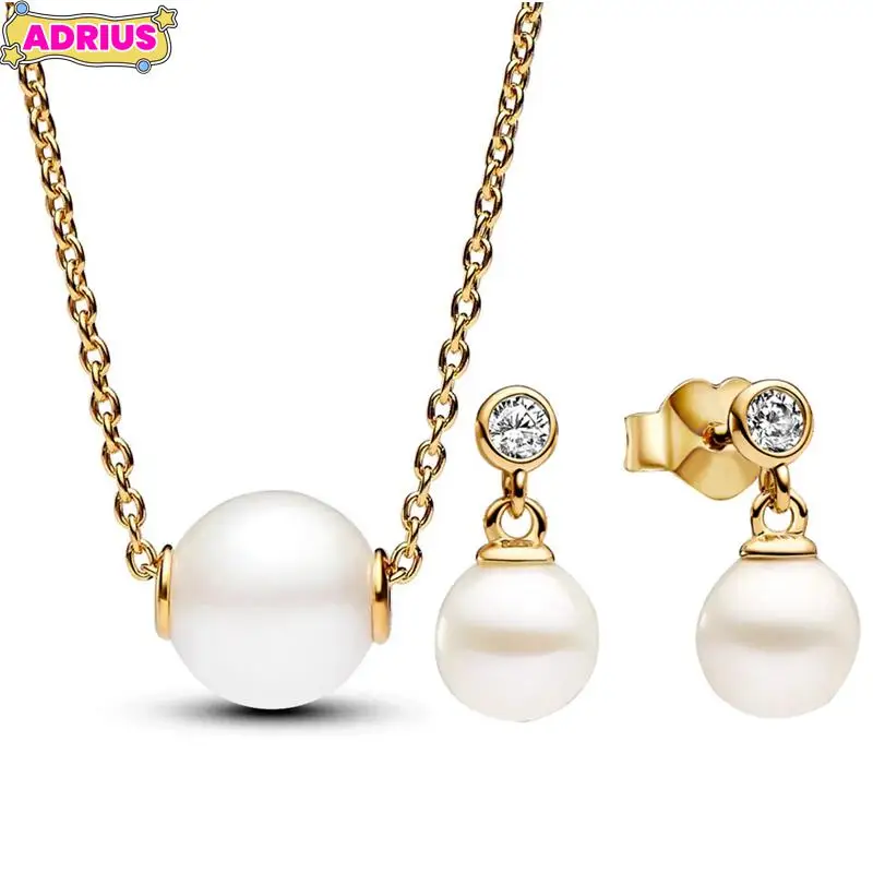 Комплект из колье и серёг серебра 925 пробы с пресноводным культивированным