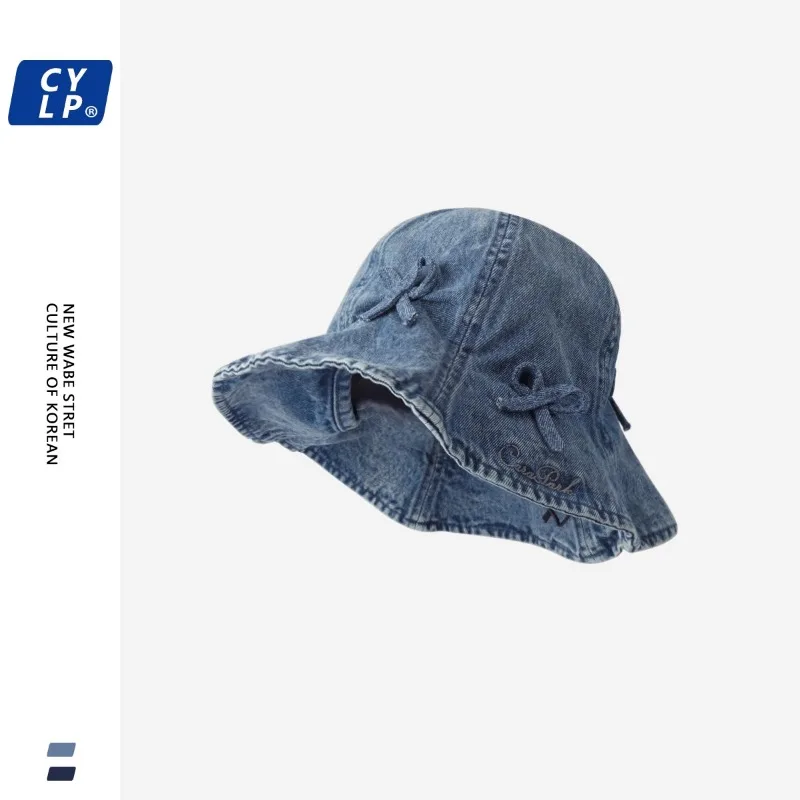 Панама из денима с бантом для мужчин и женщин милые Панамы в Корейском стиле