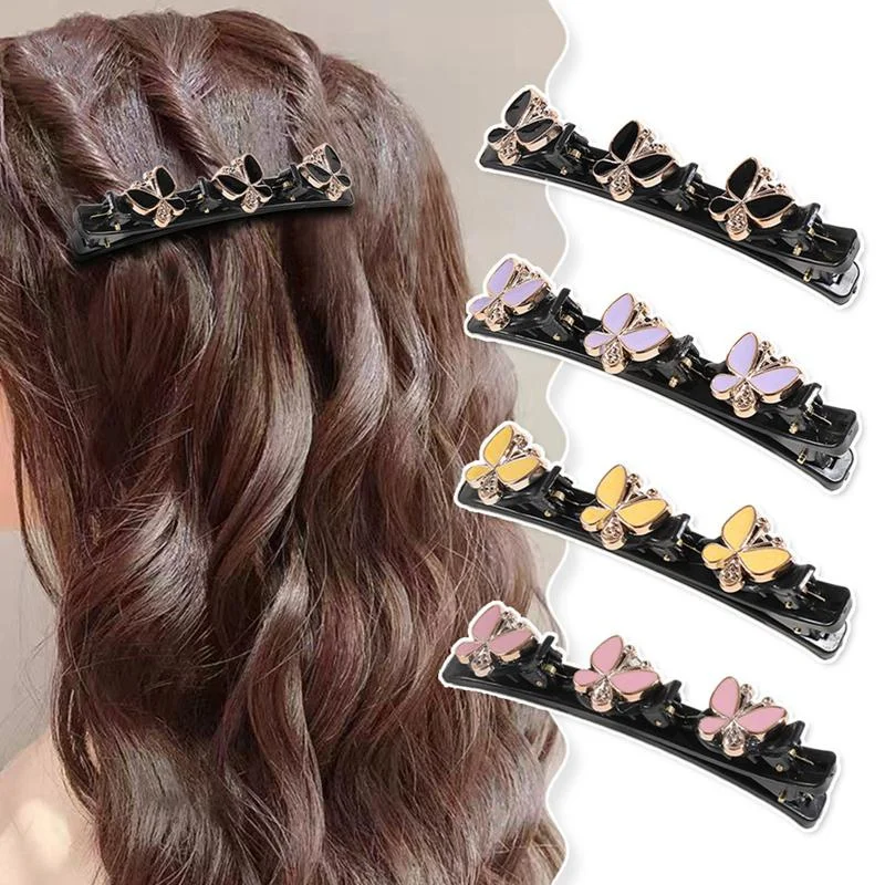 

Korean Style Acrylic Butterfly Crystal Flowers Hair Clips for Girl Rhinestones Cute Bangs Side Barrettes Elastic Duckbill Clip