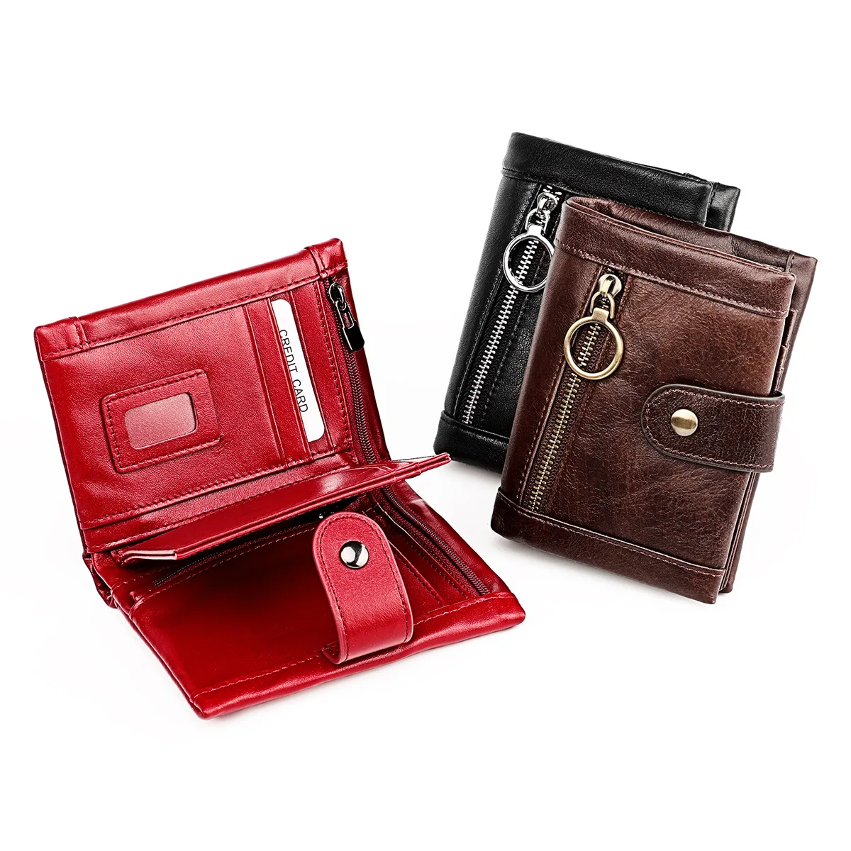 Fashion Small Oil wax Leather Wallet Women Stylish Zipper & Hasp Card Wallet Woman High Quality Short Credit Card Holder Purse
