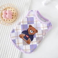 spring and summer thin breathable bear plaid print puppy vest pet clothes for small dogs and cats with two feet