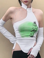 y2k top new year 2022 anime t shirt long sleeve crop top backless womens tee shirt sexy slim halter top christmas clothes