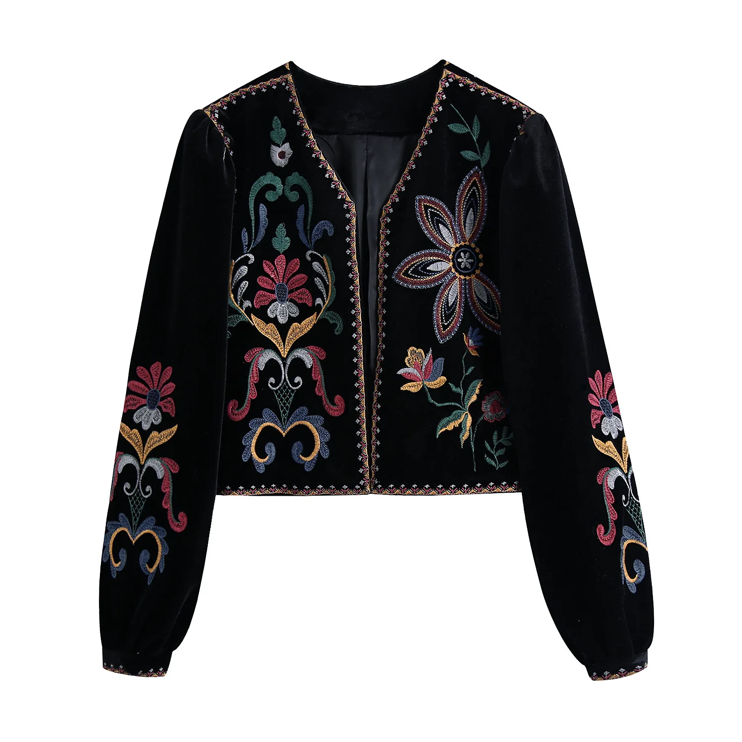 

Embroidery Women's Velvet Short Coat Spring Autumn Ladies Blazer Long Sleeve Folk Custom Outerwear Casual Jacket for Female